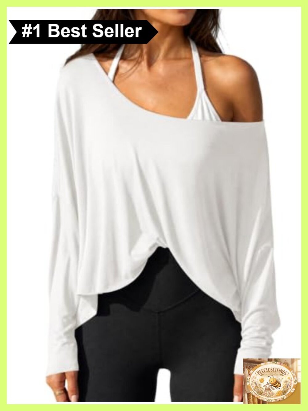 Off the Shoulder Oversized Long Sleeve Workout T Shirt Batwing Slouchy Top